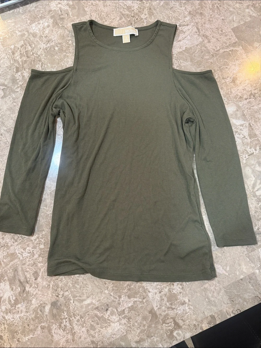 Michael Kors Olive Cold-Shoulder Long Sleeve Top
